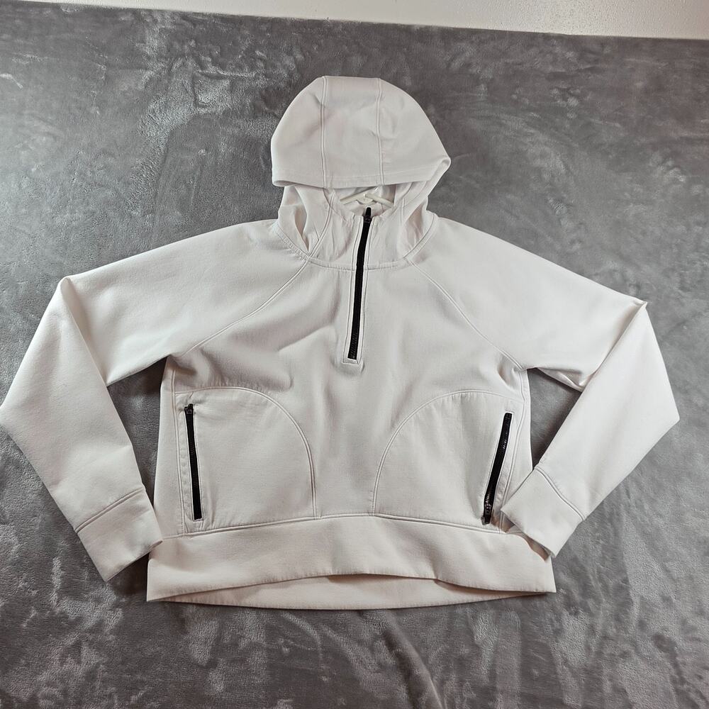DSG Womens Medium 1/4 Zip Hoodie Pullover Thumbholes Cream Activewear